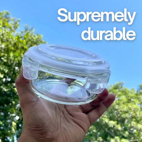 Glass Container - Set of 3 | Transparent, Microwave Safe, Leak Proof, Dishwasher Safe, Stain Free