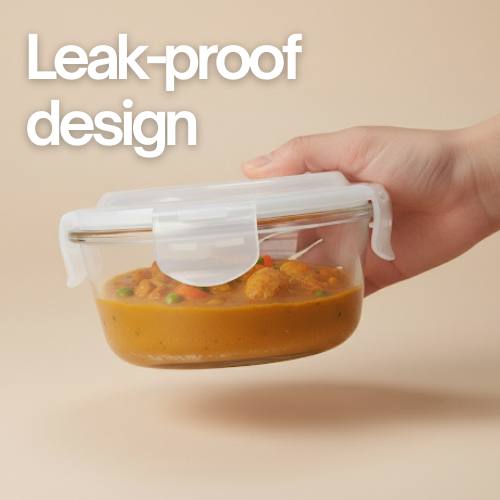 Glass Container - Set of 3 | Transparent, Microwave Safe, Leak Proof, Dishwasher Safe, Stain Free